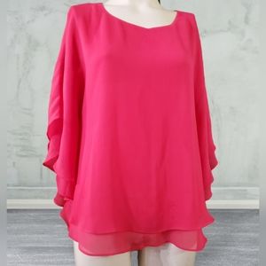 Hot Pink Flowy 2 Layer Chiffon Blouse Top By Milano S-M